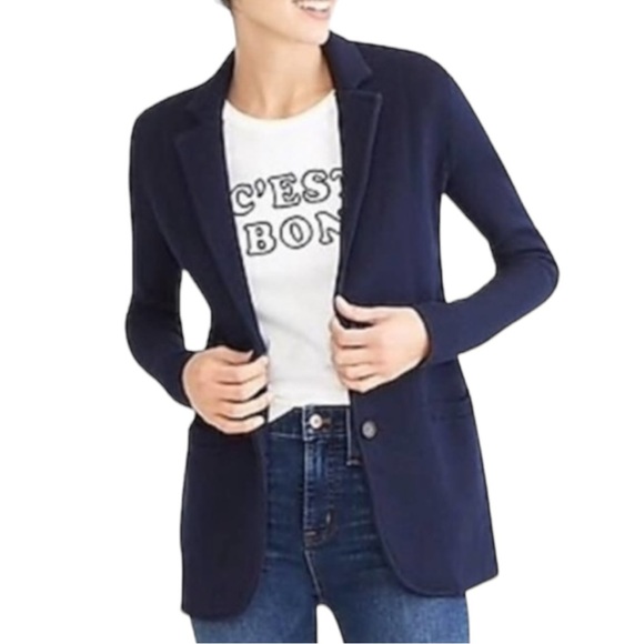 J. Crew Factory Jackets & Blazers - J Crew Navy Blue Knit Sweater Blazer Jacket M